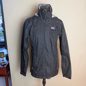 REI Co-op Jacket Mens Small Black Flash Hooded Windbreaker Shell